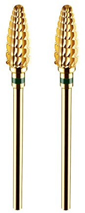 JCMaster® Kit di 2 Punte professionali per Fresa per Unghie In carburo di tungsteno Forma conica Ideale per Manicure, Rimozione Gel, Semipermanente, Acrilico, Nail Art Grana Coarse Color Oro