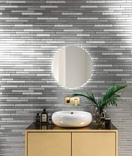 Arthouse Foil Slate Silver Brick Effect Metallic Silver Textured Bathroom Kitchen Wallpaper 294600