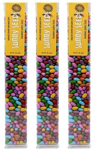 Chocolate Covered Sunflower Seeds Multicolored Candy Coated Treats - Rainbow Party Favors - Sweet and Crunchy Topping - Pack of 3