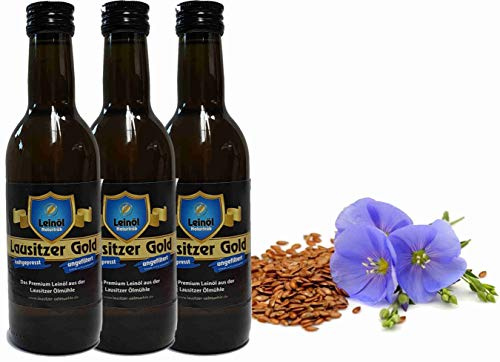 Leinöl Lausitzer Speiseleinöl Lausitzer Gold 3 x 250 ml ungefiltertes Premium Leinöl kaltgepresst und frisch abgefüllt