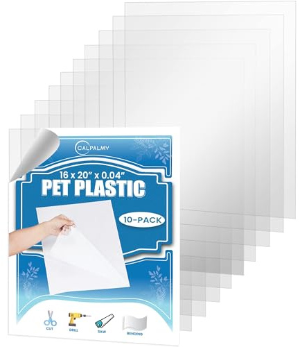 CALPALMY 10-Pack 16x20 Clear PET Plastic Sheets, 0.04 Thick Flexible Transparent Panels, Shatter-Resistant Plexiglass Alternative for Picture Frames, Signs, Displays, Crafts & DIY Projects