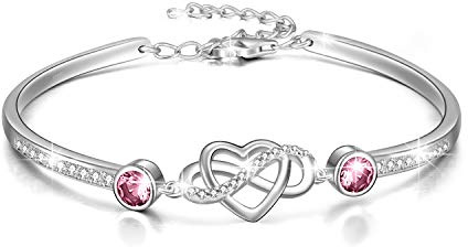 AOBOCO Infinity Geburtsstein Armband Sterling Silber Damen Liebes Unendlichkeitszeichen Armreif Armband Geburtstag Freundschaft Hochzeitstag Geschenke für Freundin Mutter