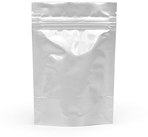 Evergreen Goods 50 st aluminiumfolie matförvaringsförpackningspåser | återanvändbar, dragkedja, självstående, värmeförslutningsbar med rivhack | te, kaffebönor, nötter | 90 x 130 mm (3,5 x 5,1 tum)