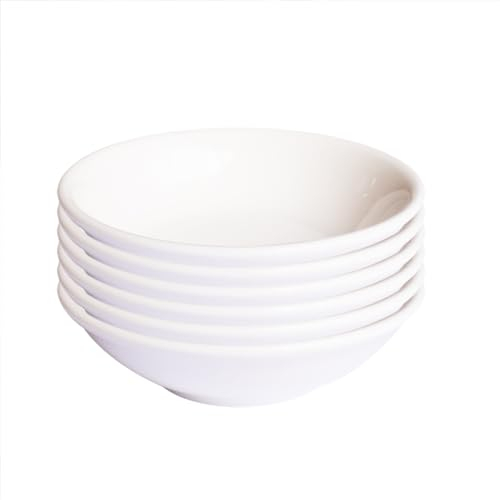 Pirhosigma 6 pcs Round 7mm Porcelain Soy Sauce Dish Ceramic Dip Dipping Bowls White Palette for Dinner Baking BBQ and Cooking