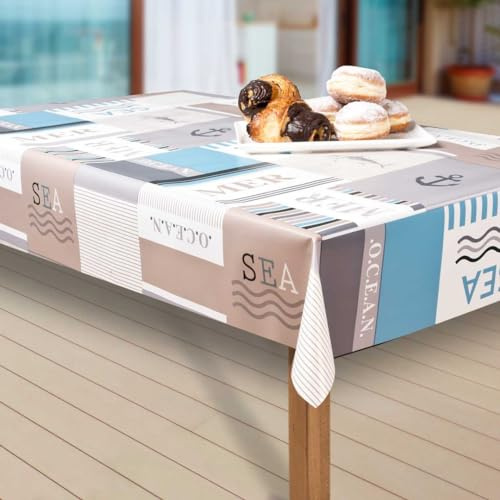 laro Wachstuch-Tischdecke Abwaschbar Garten-Tischdecke Wachstischdecke PVC Plastik-Tischdecken Eckig Meterware Wasserabweisend Abwischbar EZ, Muster:Meer. blau/weiß, Größe:80-120 cm