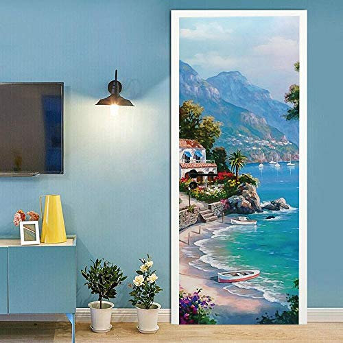 XKSJWY 3D Innentür Plakate Türtapete Türaufkleber Strandarchitektur Ölgemälde 90X200Cm Selbstklebend Türfolie Türposter Abziehbilder Tür Wandmalereien Wand Aufkleber Tapete Schlafzimmer Hause Dekorat