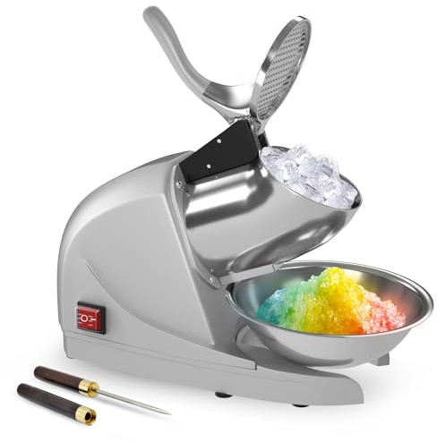 Shaved Ice Machine 380w Snow Cone Machine 3 Stainless Steel Blades Ice Shaver Machine Electric Ice Crusher 280lbs/hr Snow Cone Maker for Home and Commercial with Ice Pick(Silver)