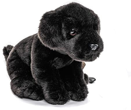 Uni-Toys - Chiot Labrador (Noir), avec Laisse – 23 cm (Hauteur) – Chien en Peluche, Animal de Compagnie – Doudou