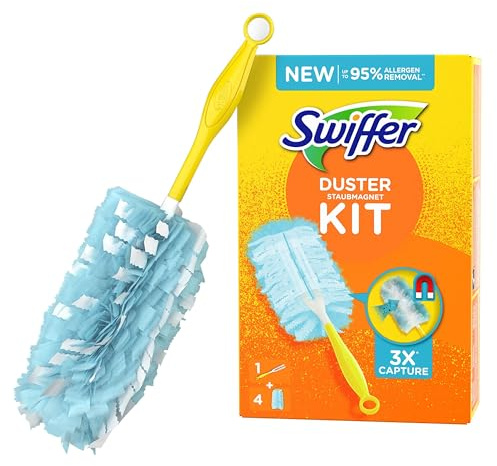 Swiffer Attrape & Retient Kit De Dépoussiérage avec 9 Manche Et 4 Recharges Plumeau Attrape-Poussière (9 x 1 Manche et 9 x 4 Recharges), Attrape Et Retient Jusqu’À 3 Fois Plus De Cheveux Et Poussière