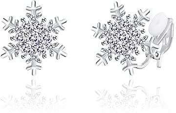 QUKE Schneeflocke Form Ohrclips Ohrclips Clip Ohrringe Zirkonia Kristall Nicht Gestochen Ohrstecker für Frauen Mädchen