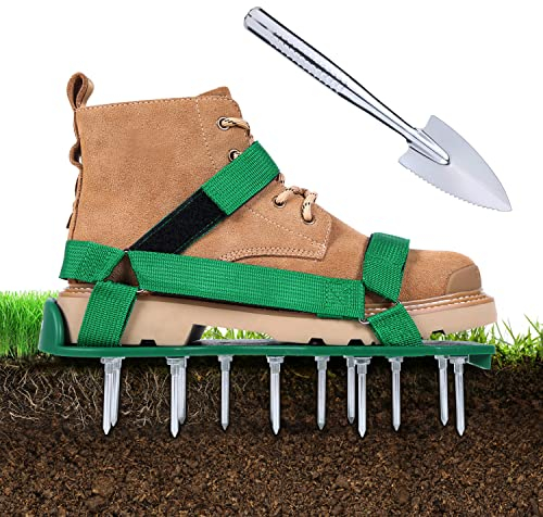 Ohuhu Lawn Aerator Shoes for Glass: Free-Installation Aeration Shoes with Stainless Steel Shovel, Heavy Duty Spike Aerating Sandals Lawn Equipment Tool with Hook & Loop Straps for Yard Patio Garden