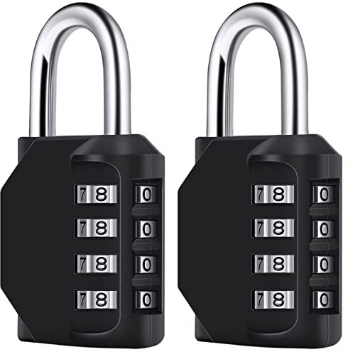 Juliyeh 2 Pcs 4 Digit Combination Padlock School Lock for Gym, Sports Locker, Fence, Toolbox, Black
