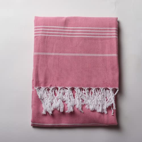PÜSKÜL - Pink Turkish Beach Towel Oversized Ideal for Party Gift - 100% Cotton, Quick Dry, Thin, Light, Sand Resistant Turkish Beach Towels - Made in Turkey (39x70 inch Peshtemal Towel Pack of 1 Pink)