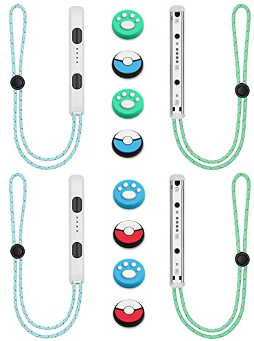 Vicloon 2 Paar Joy-Con Gamepad Handschlaufe, Strap Controller mit 8 Joystick Cap und Verstellbarem für Switch, Gamepad Griffschloss, Game-pad Griff Lock, Handgelenkschlaufe für Switch Joycon (Weiß)
