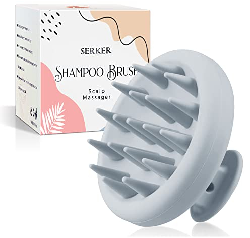 SERKER Brosse de massage pour cuir chevelu, brosse à cheveux en silicone, pour exfolier et stimuler la croissance des cheveux, réduire les pellicules, massage de la tête [humide et sec] (gris)