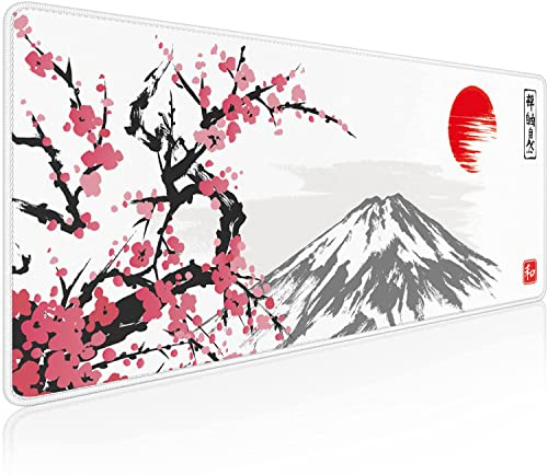 Gaming Mauspad XXL Großes Mousepad mit vernähten Kanten - Wasserdicht und rutschfest - Verbessert Präzision und Geschwindigkeit - Für PC, MacBook(Fuji, 300L x 800B mm)