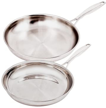 Swiss Diamond Premium Clad 5-Ply Stainless Steel 2 Piece Frying Pan Set with Satin Exterior Finish, Induction Compatible Stainless Steel Skillet Set - Oven and Dishwasher Safe