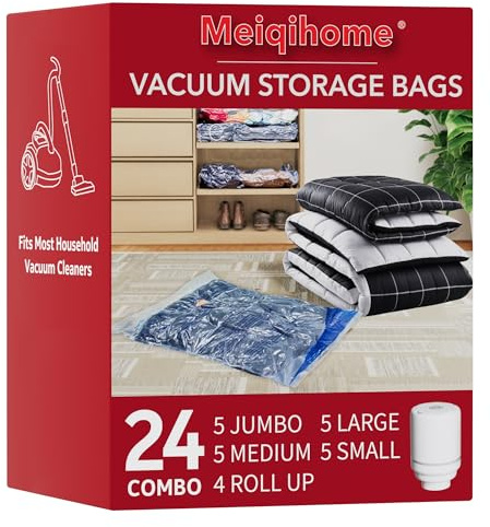 Vacuum Seal Bags for Clothing Travel & Home Storage, travel vacuum bags with pump, Store Blankets, Comforters, Pillows, Seasonal Clothes Compactly,24 Pack With Electric Pump