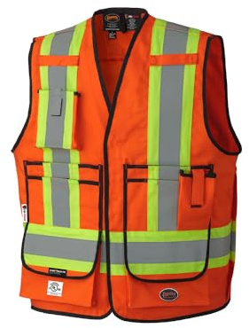 Pioneer Hi Vis FR Surveyor's Safety Vest - Flame Resistant ARC Rated - Reflective - for Men and Women - Orange - Large