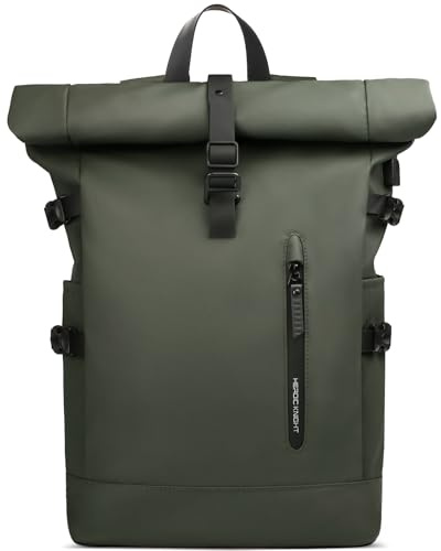 hk Sac à Dos Roll-Top pour Ordinateur Portable 15,6 Pouces Étanche Grand Sac a Dos avec Port USB Antivol pour Voyage Randonnée Camping Études Travail–Vert