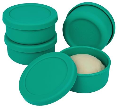 Belle Vous Pizza Dough Ball Box Set with Lids (4 Pack) - Silicone Stackable Dough Proofing Containers - Pizza Dough Fermentation Bowl for Home Kitchen
