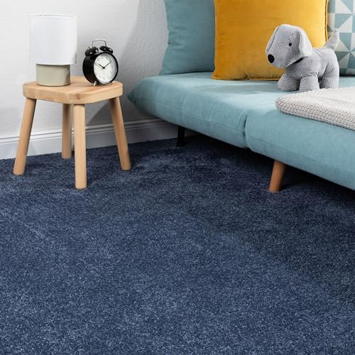 Steffensmeier Teppichboden Korsika Meterware | Auslegware für Kinderzimmer Wohnzimmer Schlafzimmer | Blau, Größe: 200x100 cm