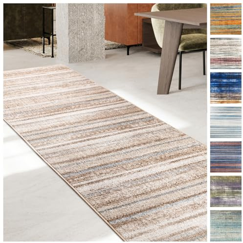 KARAT Teppich Läufer für Küche, Flur & Wohnraum Küchenläufer - Rutschfester Moderner Flurteppich für Wohnzimmer & Schlafzimmer Meterware nach Maß, Beige, 80 x 150 cm (Amalfi)