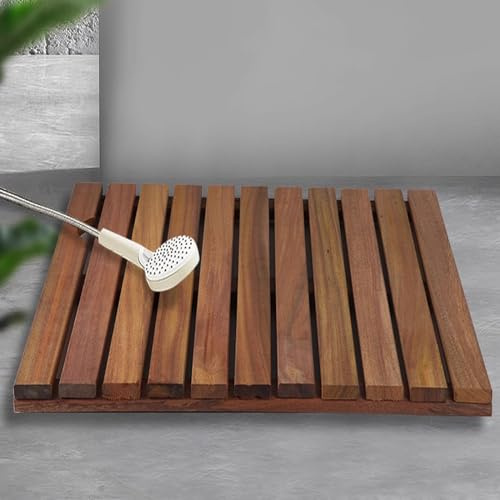 Schnell Trocknende Bambus Badematte,Rutschfeste Rechteckige Spa Holz Badvorleger Badematte,Wasserdichte Duschmatte,Robuste Holzbodenmatte,mit Matte und Griff,für Drinnen Draußen (70x30cm/28x12in)