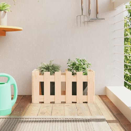 Homgoday Fioriera rialzata, design staccionato, aiuola per piante, fioriera per giardino, terrazza, design staccionata, 60 x 30 cm, legno massiccio di pino