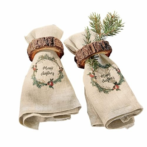 LOBERON Serviette 2er Set Halofay, nostalgische Weihnachtsmotive, festliche Weihnachtstischdeko, Weihnachten, Festtafel, Tischwäsche, Leinen, beige