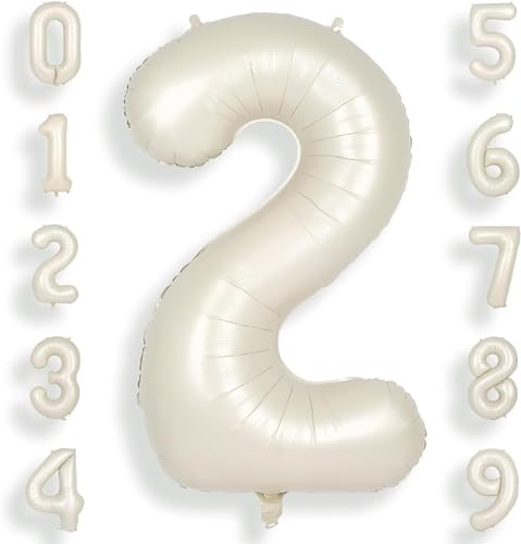 Number 2 Balloons Cream 40 inch, Jumbo Digital Foil Mylar Balloon for Birthday Party Wedding Anniversary Celebration Decoration