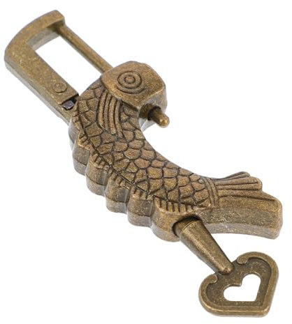 Mikikit Mini-retro-schloss aus Zinklegierung mit Schlüssel Dekoratives Vorhängeschloss im Vintage-stil Kleines Fisch-design Schloss für Koffer und Boxen Rostfrei und Langlebig für Drinnen