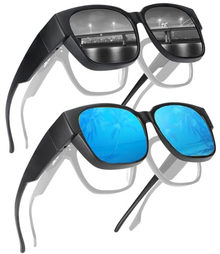 Hifot 2 Stück Überzieh Sonnenbrille Herren Damen, Fit Over Brille Überbrille für Brillenträger Polarisiert UV400 Überziehbrille