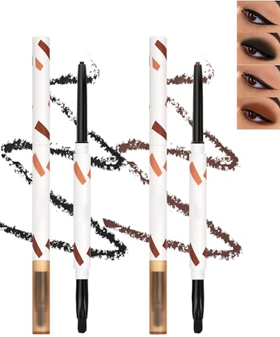 2Pcs Creme Matt Gel Eyeliner, Wasserfest Schwarz Braun Lidschatten Eyeliner Pencil, Langanhaltend Lidstrich Stift Eyeshadow Stick mit Pinsel, Schweißfest & Wischfest, Reibungslose Farbentwicklung-2+8