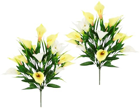 Künstlicher Blumenstrauß Calla Seidenblumen Kunstblumen Unechte Blumen Dekoblumen Bouquet Blumenstrauß für Hochzeit Draußen Garten Balkon Haus Topf Grabdeko Friedhofdeko Tischdeko, 2er Set