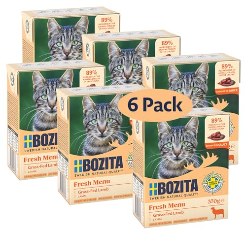 Bozita Tetra Häppchen in Sauce mit Lamm - 6x370g Getreide- & zuckerfreies Nassfutter für Katzen ohne Gentechnik – 7,5% Protein & 5% Fettgehalt - hochwertig & besonders schmackhaft