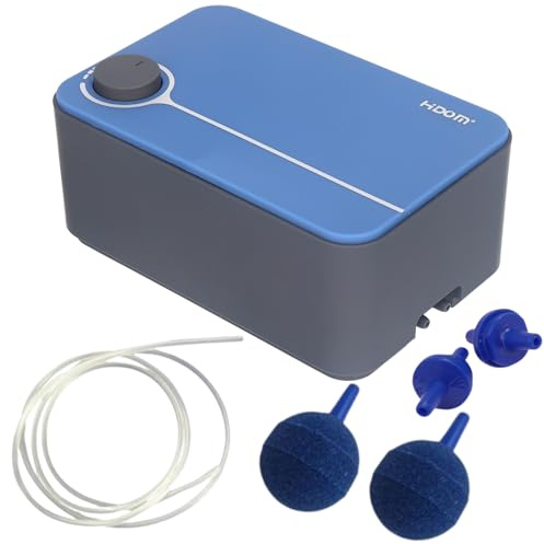 Hidom Ultratyst justerbar akvarieluftpump 4,0 l/min luftpump med dubbla utlopp för tropiska eller marina fisktankar upp till 400 L med backventiler, luftstenar och flygslangar