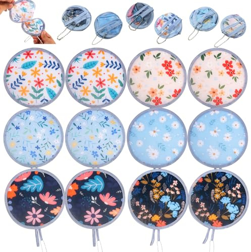 ALNKDH 12 Pcs Hand Fan - Folding, Chinese Japanese Style, Round, Summer Handheld Fans with Beautiful Patterns for Wedding Party, Home Decor, Personal Decoration (12Pcs Flower)
