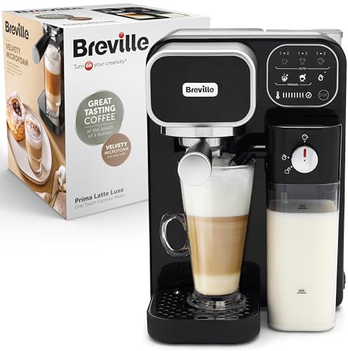 Breville Prima Latte Luxe One Touch Espresso Maker| Espresso, Latte Cappuccino Coffee Maker | 19 Bar Italian Pump | Automatic Milk Frother | ESE Coffee Pod Compatible | Black [VCF166]