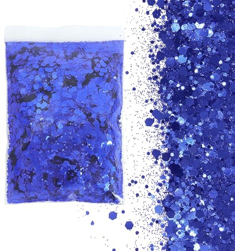 SHUOHONG 100g Glitzer Basteln Kinder, 3 Größen Gemischt Glitter, Groß Glitzer zum Basteln, Feiner Glitzer Wandfarbe, Pailletten Glitzerpulver für Make-up, Karten, Nagelkunst, DIY (Tiefes Königsblau)