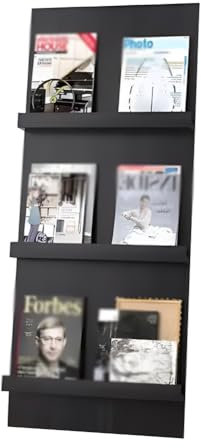 Zeitschriftensammler aus Holz für Büro und Wohnzimmer, freistehend, Boden- und Wand-Design, schwarzes Finish, 40 x 120 cm