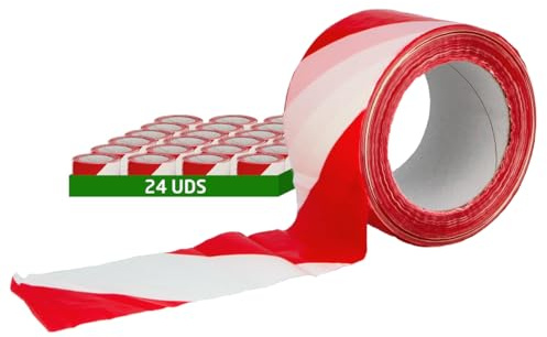 Amig – 24 rotoli di nastro segnaletico – Per segnalazione e avvertimento di pericolo – Impermeabile e flessibile – LDPE (polietilene a bassa densità) – 70 mm x 200 m – Rosso e bianco
