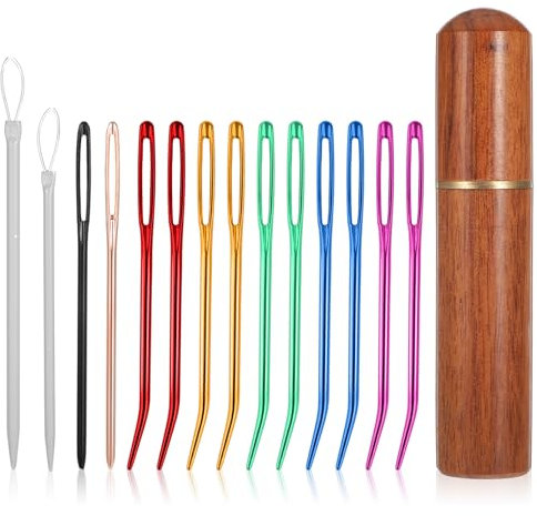 Tyqour 14 Stück Nähnadeln mit Großem Öhr, Stopfnadeln mit Großem Öhr, Stopfnadeln für Wolle, Wollnadel zum Vernähen, Stumpfe Nadeln-mit Großen Augen, Garnnadel-Set, Nähnadeln zum Stricken, Häkeln