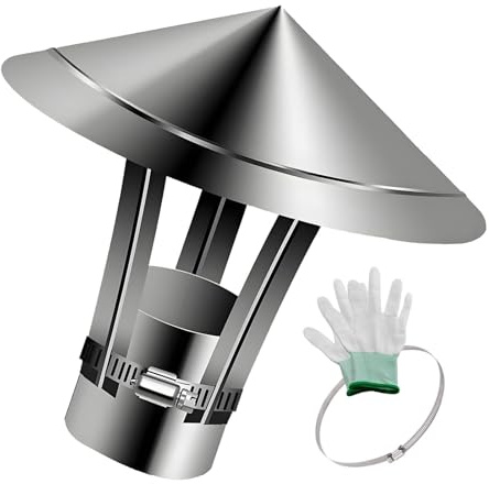 50 Mm-250 Mm Kaminofen Regenhut, Haus Schornsteinabdeckung In Edelstahl 304 Mit Handschuh, Schornstein Entlüftungshaube Regenhaube, Für Kamin Und Ofen(140 mm/5.5 in)