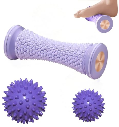 3 Stück Massagebälle Igelball Set, Fußmassage Hart Igelball roller massageball für Plantarfasziitis, Faszienball für Füße, Tragbarer Gummimassagerolle Fußmassagegerät zur Linderung von Muskelkater