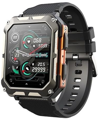 AngLink Smartwatch mit Telefonfunktion, 1,81 Outdoor Fitness Uhr, Militärstandard, Wasserdicht, Aktivitätstracker mit Blutdruck,Kompatibel mit Android & iOS (Orange)