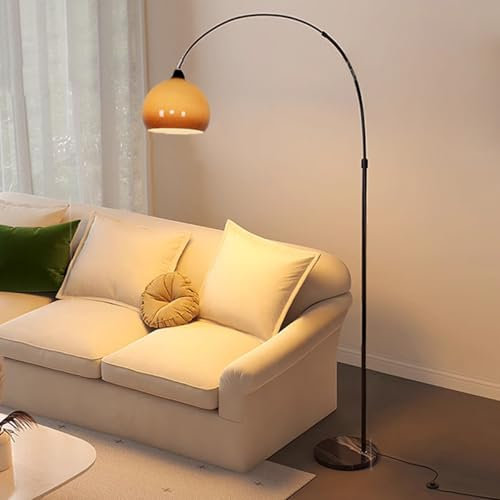 KlkrzJwy Nordic Simple Floor Lamp With Orange Glass Shade Arc Floor Lamps 78.7Inch Tall Standing Lamp With Marble Base Over Couch Arched Reading Light Eye Protection for Bedroom Office (Black)
