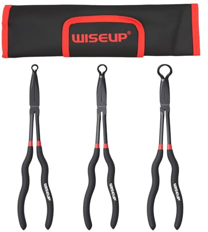 WISEUP 3-Piece 11 Long Reach Hose Grip Pliers Set, 5/16-Inch, 1/2-Inch, 3/4-Inch Dia O-shape nose plier for Easy Removal and Installation of Automotive Hoses and Fitting