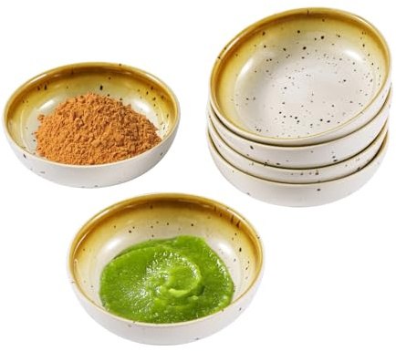 All-Pie Set of 6 Ceramic Sauce Dish (3.5 inch),Small Teabag Holder Dish,Condiment Dishes,Jewelry Holder,Sushi Soy Dipping Bowl,Snack Serving Dishes, Mini Saucer Set (Round White)