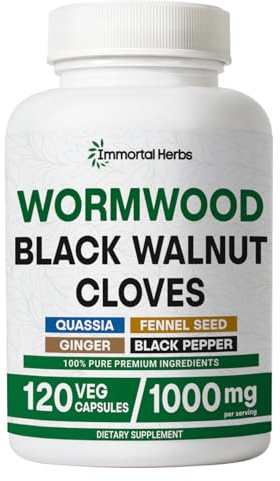 Immortal Herbs Wormwood Black Walnut Clove Cleanse Extract, 7-in-1 Complex, 120 Pills, Herbal Supplement for Adults, Vegan, Non-GMO & Gluten Free Sweet Wormwood Capsules